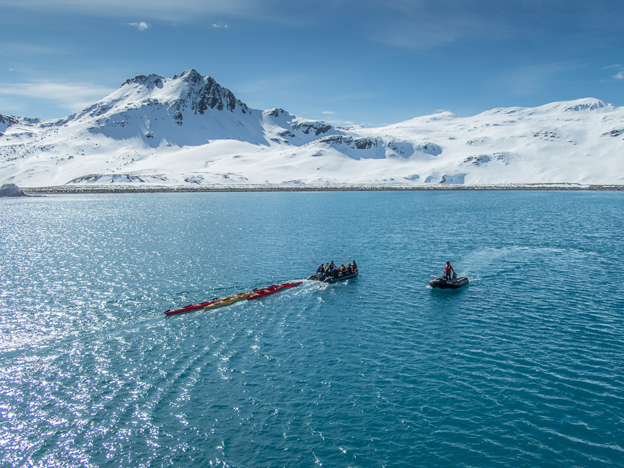 Kyaks on tow at Jasons Harbour - South Georgia